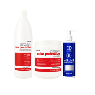 3 Produkter Promaster pakke Argan Color 1000ml Shampoo, 1000 Mask Rosted 5 Volume Conditioner 250ml