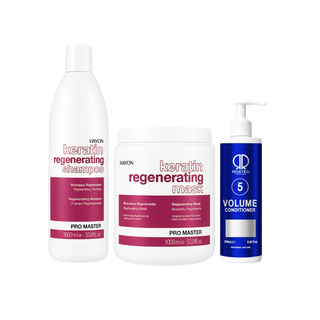 3 produkter Promaster Keratin Pakke - Mask 1000ml, Shampoo 1000ml, Rosted 5 Volume Conditioner 250ml