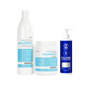 3 Produkter Promaster Milk Latte Pakke Mask 1000ml og Shampoo 1000ml, Rosted 5 Volume Conditioner 250ml