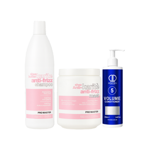 3 produkter PromasterAnti-Frizz Pakke - Mask 1000ml og Shampoo 1000ml, Rosted 5 Volume Conditioner 250ml