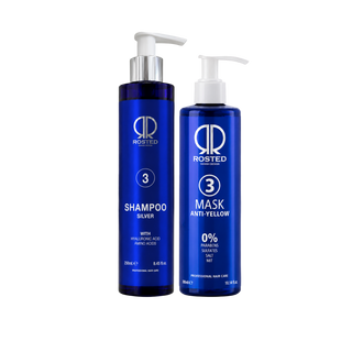 2 produkter Rosted 3 Anti-Yellow Silver Pakke Shampoo 250ml & Mask 300 ml Fjerner Gule Toner og Få Koldt Glansfuldt Hår