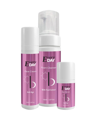 3 Produkter - EveryDay - Anti Age Pakke - Foam Cleanser 150ml - Eye Serum 15ml - Face Cream 50ml