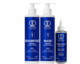3 Produkter - Rosted 1 Repair Pakke - Rosted 1 Shampoo 250 ml - Rosted 1 Mask 250 mlRosted Protein Booster 150 ml